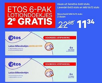 Aanbiedingen Keuze uit sensitive 6x63 stuks, lavendel en mild - Huismerk - Etos - Geldig van 01/09/2014 tot 14/09/2014 bij Etos