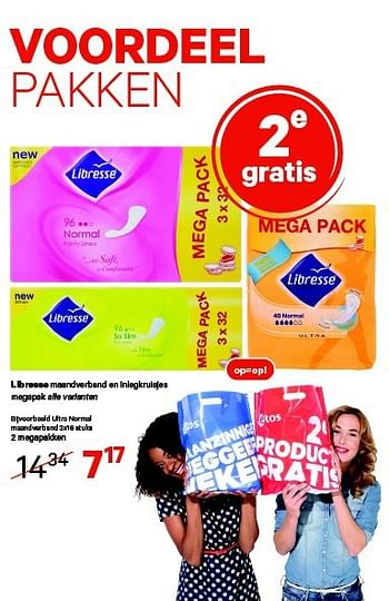 Aanbiedingen Ultra normal maandverband 2 megapakken - Libresse - Geldig van 01/09/2014 tot 14/09/2014 bij Etos