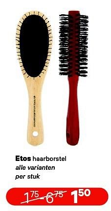 Aanbiedingen Etos haarborstel alle varianten per stuk - Huismerk - Etos - Geldig van 01/09/2014 tot 14/09/2014 bij Etos