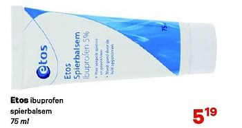 Aanbiedingen Etos ibuprofen spierbalsem - Huismerk - Etos - Geldig van 01/09/2014 tot 14/09/2014 bij Etos