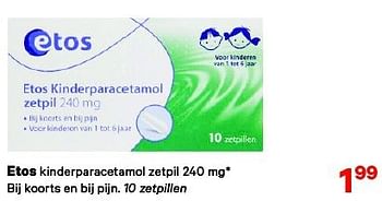 Aanbiedingen Etos kinderparacetamol zetpil - Huismerk - Etos - Geldig van 01/09/2014 tot 14/09/2014 bij Etos