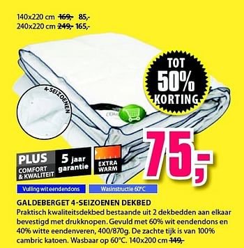 Aanbiedingen Galdeberget 4-seizoenen dekbed - Huismerk - Jysk - Geldig van 01/09/2014 tot 14/09/2014 bij Jysk