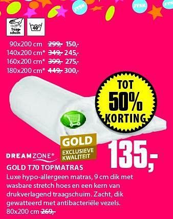 Aanbiedingen Gold t70 topmatras - DreamZone - Geldig van 01/09/2014 tot 14/09/2014 bij Jysk