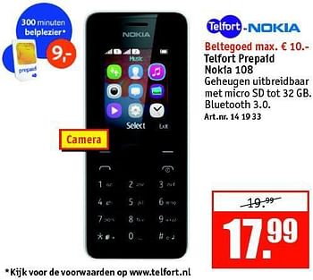 Aanbiedingen Telfort prepaid nokia 108 - Nokia - Geldig van 01/09/2014 tot 14/09/2014 bij Kijkshop