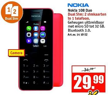 Aanbiedingen Nokia 108 duo - Nokia - Geldig van 01/09/2014 tot 14/09/2014 bij Kijkshop