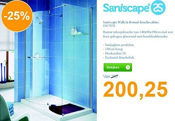 Aanbiedingen Saniscape walk in round douchecabine sw7070 - Saniscape - Geldig van 01/09/2014 tot 30/09/2014 bij Sanitairwinkel