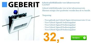 Aanbiedingen Geberit toiletblokhouder voor inbouwreservoir ga19437 - Geberit - Geldig van 01/09/2014 tot 30/09/2014 bij Sanitairwinkel