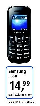 Aanbiedingen Samsung e1200 - Samsung - Geldig van 01/09/2014 tot 05/10/2014 bij Belcompany