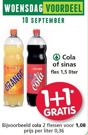 Aanbiedingen Cola of sinas - Spar - Geldig van 04/09/2014 tot 10/09/2014 bij Attent