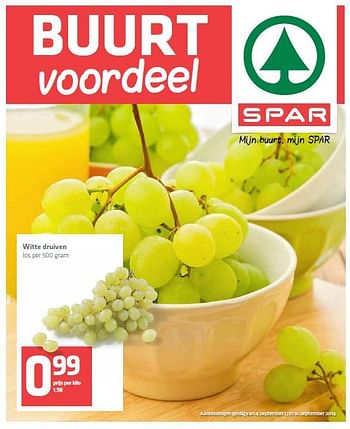 Aanbiedingen Witte druiven - Spar - Geldig van 04/09/2014 tot 10/09/2014 bij Spar