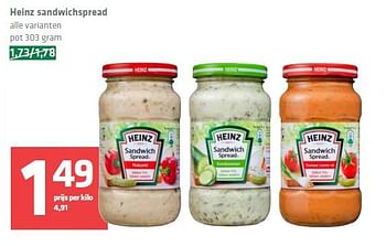 Aanbiedingen Heinz sandwichspread - Heinz - Geldig van 04/09/2014 tot 10/09/2014 bij Spar