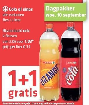 Aanbiedingen Cola of sinas - Spar - Geldig van 04/09/2014 tot 10/09/2014 bij Spar