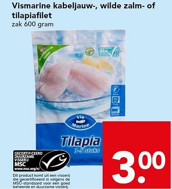 Aanbiedingen Vismarine kabeljauw-, wilde zalm- of tilapiafilet - Vismarine - Geldig van 07/09/2014 tot 13/09/2014 bij Deen Supermarkten