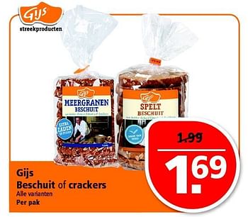 Aanbiedingen Gijs beschuit of crackers - Gijs - Geldig van 07/09/2014 tot 13/09/2014 bij Plus
