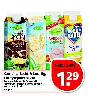 Aanbiedingen Campina zacht + luchtig, fruityoghurt of vla - Campina - Geldig van 07/09/2014 tot 13/09/2014 bij Plus