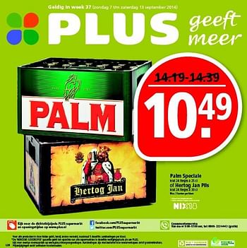 Aanbiedingen Palm speciale of hertog jan pils - Palm - Geldig van 07/09/2014 tot 13/09/2014 bij Plus
