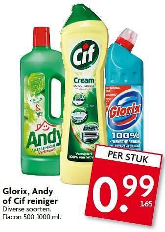 Aanbiedingen Glorix, andy of cif reiniger - Andy - Geldig van 07/09/2014 tot 13/09/2014 bij Deka Markt