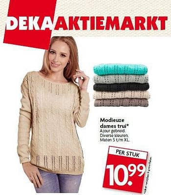 Aanbiedingen Modieuze dames trui ajour gebreid - Huismerk - Deka Markt - Geldig van 07/09/2014 tot 13/09/2014 bij Deka Markt