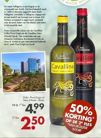 Aanbiedingen Grillo - pinot grigio of nero d`avola - shiraz - Witte wijnen - Geldig van 07/09/2014 tot 20/09/2014 bij Mitra
