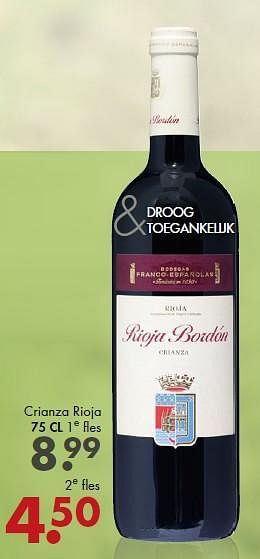 Aanbiedingen Crianza rioja - Rode wijnen - Geldig van 07/09/2014 tot 20/09/2014 bij Mitra
