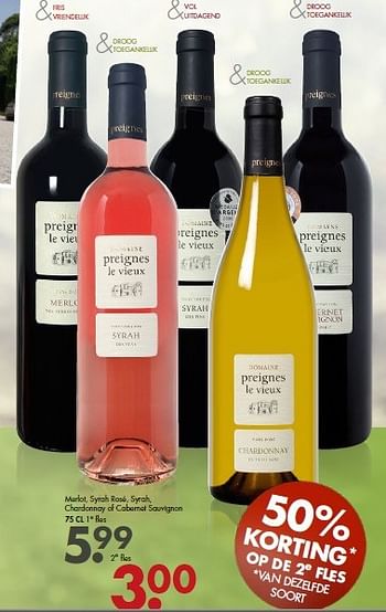 Aanbiedingen Merlot, syrah rosé, syrah, chardonnay of cabernet sauvignon - Rosé wijnen - Geldig van 07/09/2014 tot 20/09/2014 bij Mitra