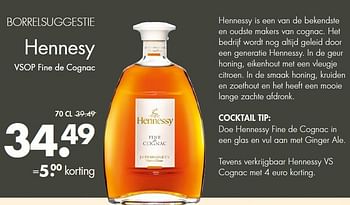 Aanbiedingen Vsop fine de cognac - Hennessy - Geldig van 07/09/2014 tot 20/09/2014 bij Mitra