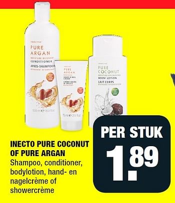 Aanbiedingen Inecto pure coconut of pure argan shampoo, conditioner, bodylotion, hand- en nagelcrème of showercrème - Inecto - Geldig van 08/09/2014 tot 14/09/2014 bij Big Bazar