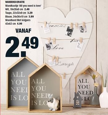 Aanbiedingen Wanddecoratie wandkastje `all you need is love - Huismerk - Big Bazar - Geldig van 08/09/2014 tot 14/09/2014 bij Big Bazar