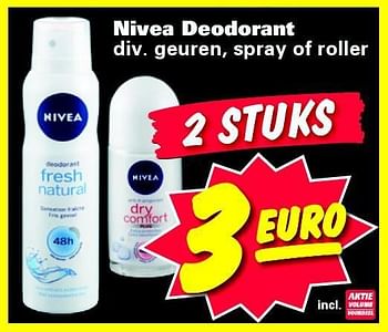 Aanbiedingen Nivea deodorant div. geuren, spray of roller - Nivea - Geldig van 08/09/2014 tot 14/09/2014 bij Nettorama
