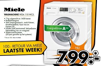 Aanbiedingen Miele wasmachine wda 110 wcs - Miele - Geldig van 08/09/2014 tot 14/09/2014 bij Expert