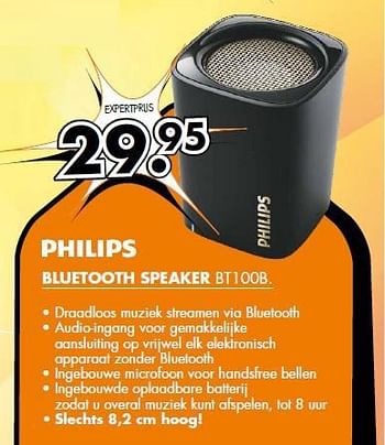 Aanbiedingen Philips bluetooth speaker bt100b - Philips - Geldig van 08/09/2014 tot 14/09/2014 bij Expert