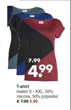 Aanbiedingen T-shirt maten s - xxl, 50% viscose, 50% polyester - Huismerk - Wibra - Geldig van 08/09/2014 tot 20/09/2014 bij Wibra