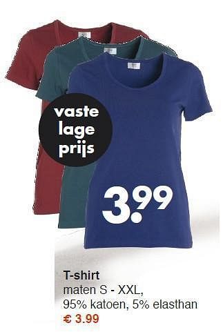 Aanbiedingen T-shirt maten s - xxl, 95% katoen, 5% elasthan - Huismerk - Wibra - Geldig van 08/09/2014 tot 20/09/2014 bij Wibra
