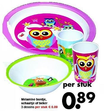 Aanbiedingen Melamine bordje, schaaltje of beker - Huismerk - Wibra - Geldig van 08/09/2014 tot 20/09/2014 bij Wibra