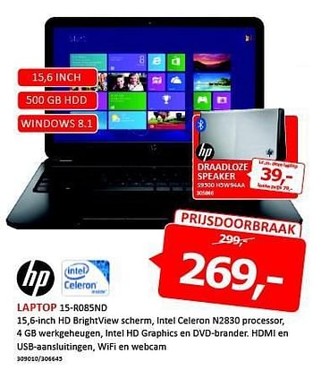 Aanbiedingen Hp laptop 15-r085nd - HP - Geldig van 08/09/2014 tot 21/09/2014 bij De Harense Smid