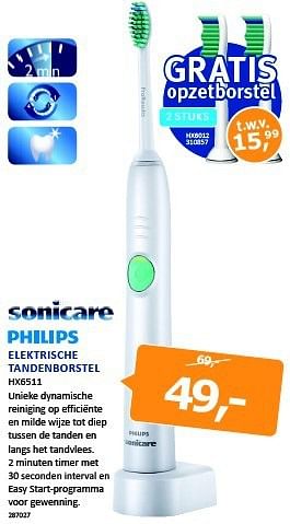 Aanbiedingen Philips elektrische tandenborstel hx6511 - Philips - Geldig van 08/09/2014 tot 21/09/2014 bij De Harense Smid