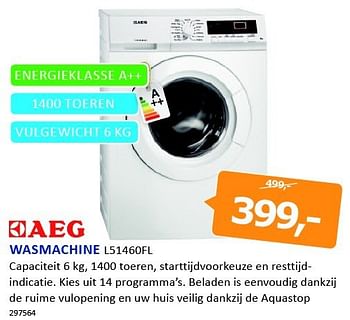 Aanbiedingen Aeg wasmachine l51460fl - AEG - Geldig van 08/09/2014 tot 21/09/2014 bij De Harense Smid