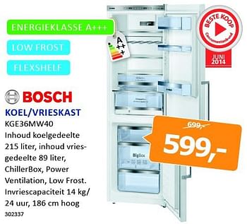 Aanbiedingen Bosch koel-vrieskast kge36mw40 - Bosch - Geldig van 08/09/2014 tot 21/09/2014 bij De Harense Smid