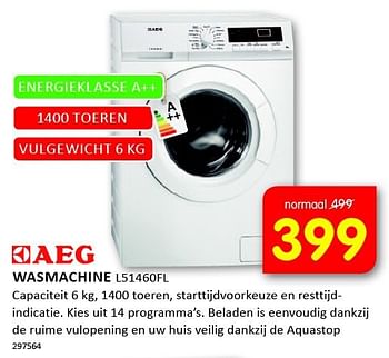 Aanbiedingen Aeg wasmachine l51460fl - AEG - Geldig van 08/09/2014 tot 21/09/2014 bij It's Electronics