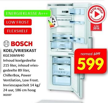 Aanbiedingen Bosch koel-vrieskast kge36mw40 - Bosch - Geldig van 08/09/2014 tot 21/09/2014 bij It's Electronics