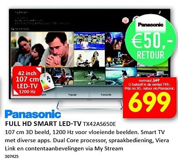 Aanbiedingen Panasonic full hd smart led-tv tx42as650e - Panasonic - Geldig van 08/09/2014 tot 21/09/2014 bij It's Electronics