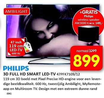Aanbiedingen Philips 3d full hd smart led-tv 47pfk7109-12 - Philips - Geldig van 08/09/2014 tot 21/09/2014 bij It's Electronics