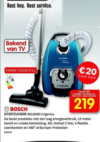 Aanbiedingen Bosch stofzuiger bgl8400 - Bosch - Geldig van 08/09/2014 tot 21/09/2014 bij It's Electronics