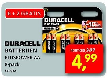 Aanbiedingen Batterijen pluspower aa - Duracell - Geldig van 08/09/2014 tot 21/09/2014 bij It's Electronics
