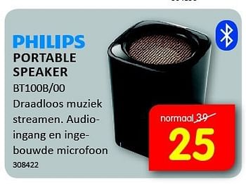 Aanbiedingen Philips portable speaker bt100b-00 - Philips - Geldig van 08/09/2014 tot 21/09/2014 bij It's Electronics