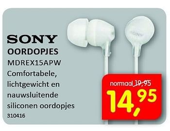 Aanbiedingen Sony oordopjes mdrex15apw - Sony - Geldig van 08/09/2014 tot 21/09/2014 bij It's Electronics
