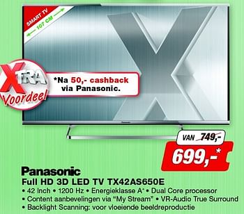 Aanbiedingen Panasonic full hd 3d led tv tx42as650e - Panasonic - Geldig van 08/09/2014 tot 21/09/2014 bij ElectronicPartner