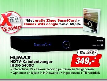 Aanbiedingen Humax hdtv-kabelontvanger ihdr-5400c - Humax - Geldig van 08/09/2014 tot 21/09/2014 bij ElectronicPartner