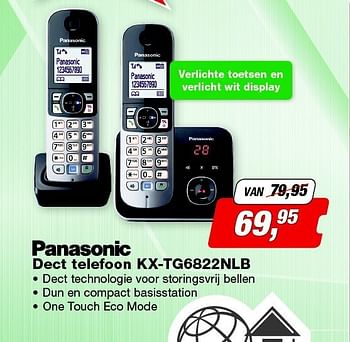 Aanbiedingen Panasonic dect telefoon kx-tg6822nlb - Panasonic - Geldig van 08/09/2014 tot 21/09/2014 bij ElectronicPartner