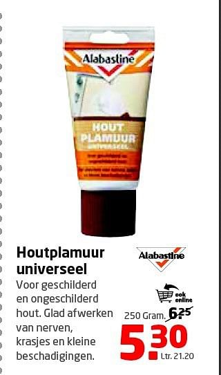 Aanbiedingen Houtplamuur universeel - Alabastine - Geldig van 08/09/2014 tot 21/09/2014 bij Formido